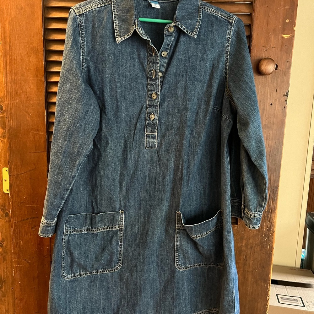 Denim Long-Sleeve Dress with Pockets